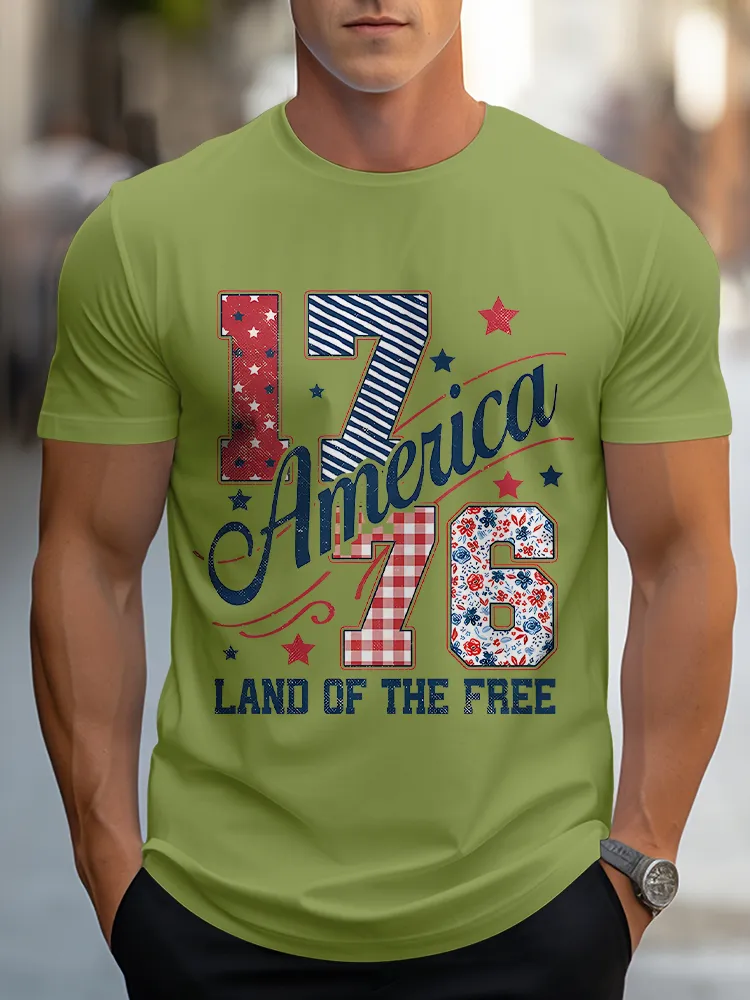 Man'S 1776 America  Land Of The Free Round-Neck Short-Sleeved T-Shirt