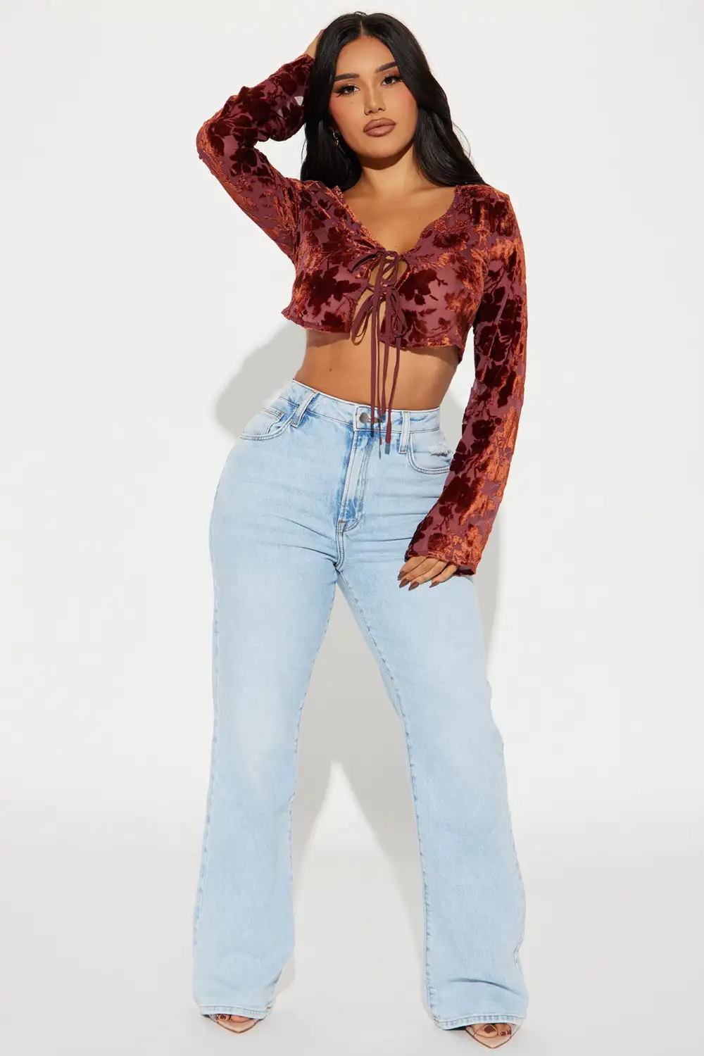 Amalia Floral Blouse Top - Burgundy/combo