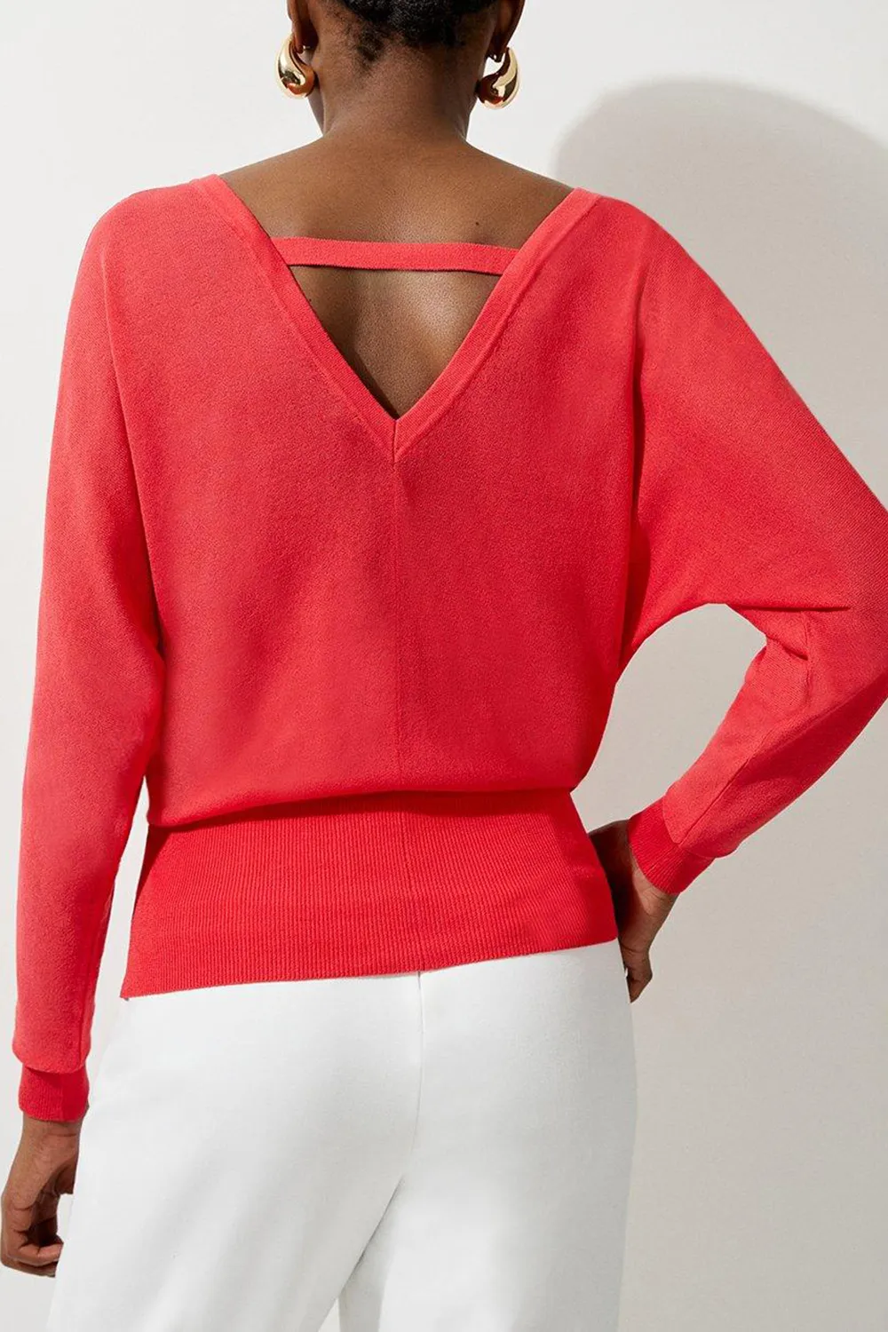 Lightweight Knitted V Neck Long Sleeve Jumper