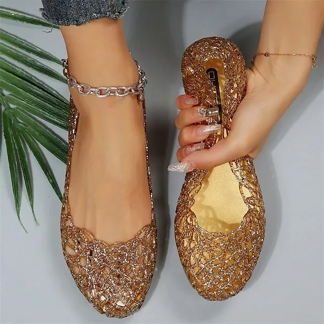 Women's Sandals Comfort Shoes Jellies Shoes Daily Beach Summer Flat Heel Round Toe Elegant Casual PVC Loafer Solid Color Black 20L Pink Blue