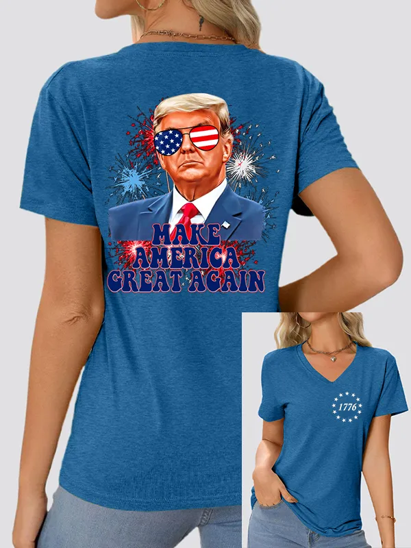 Woman'S Make America Great Again V-Neck And Short Sleeves T-shirt