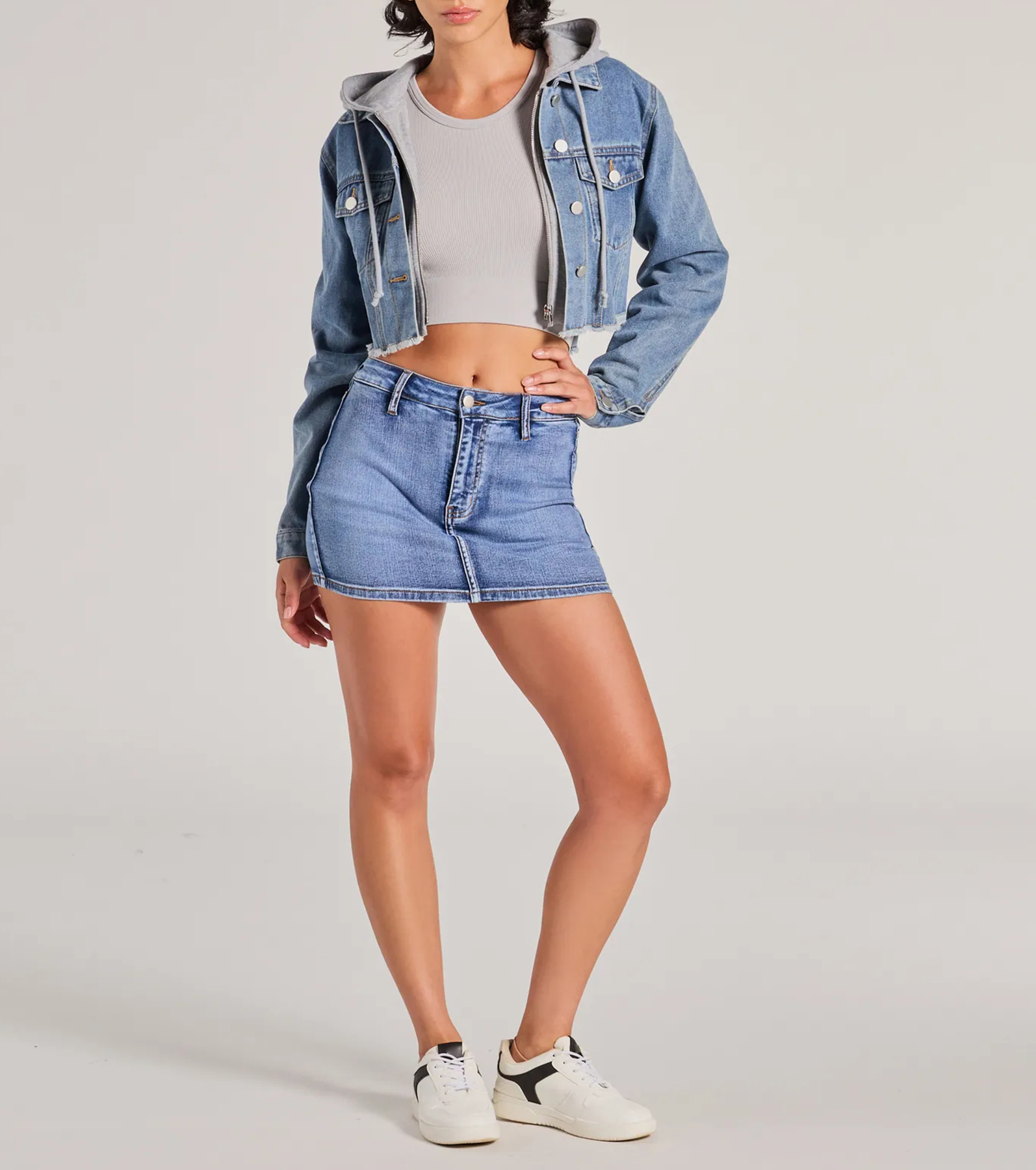 The Next Level Cropped Fleece Denim Jacket
