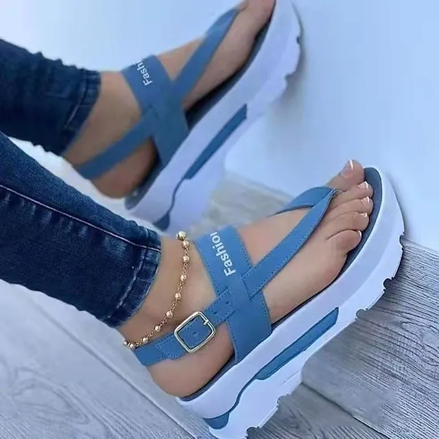 Women's Sandals Platform Sandals Outdoor Daily Summer Buckle Platform Peep Toe Casual Minimalism Walking Shoes PU Leather Microfiber Buckle Solid Color Solid Colored Black Pink Blue
