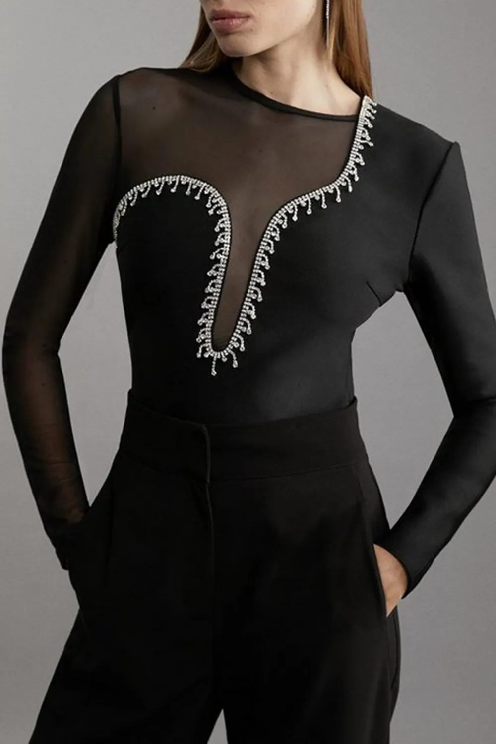 Mesh Detail Embellished Knit Top