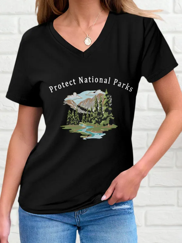 Women'S Protect National Parks V-Neck Short-Sleeved T-Shirt