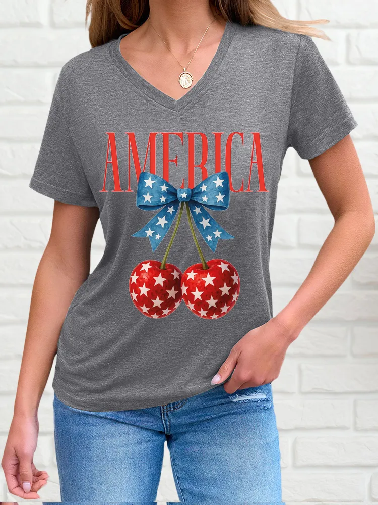 Woman'S Independence Day Print Short-Sleeved T-Shirt