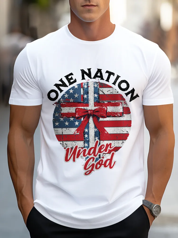 Man'S One Nation Under God Round-Neck Short-Sleeved T-Shirt