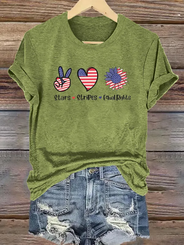Woman'S Stars Stripes Equal Rights Crew Neck Short Sleeve T-Shirt