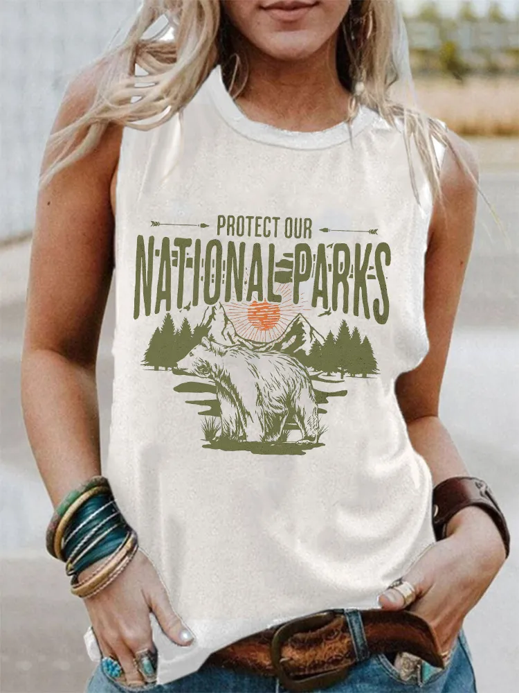 Women'S Round-Neck Sleeveless Vest With Protect Our National Parks Prints