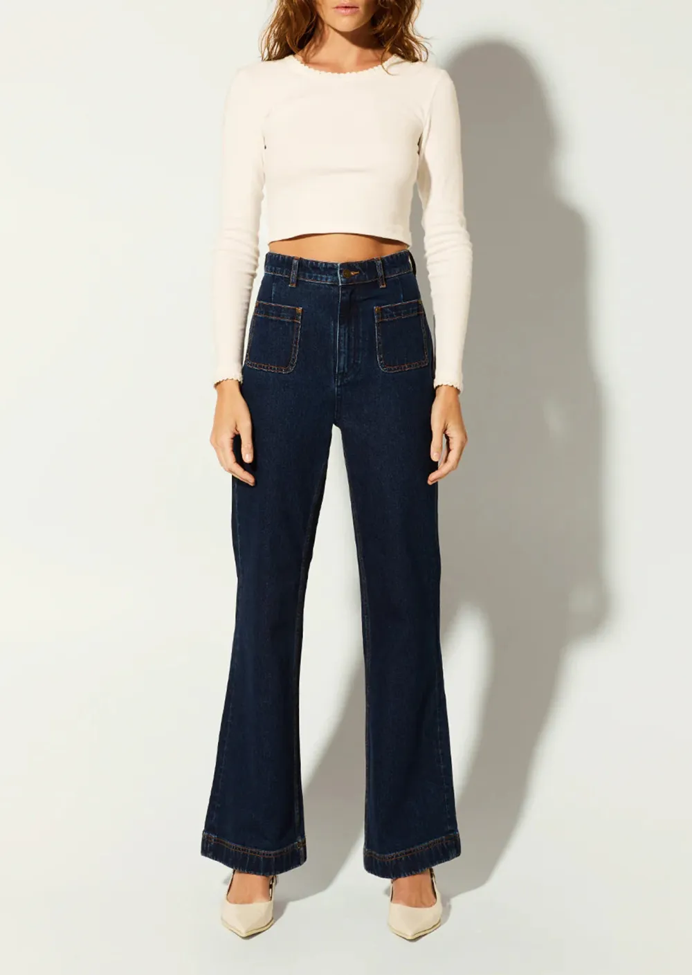Cropped Long Sleeve Round Neck Top