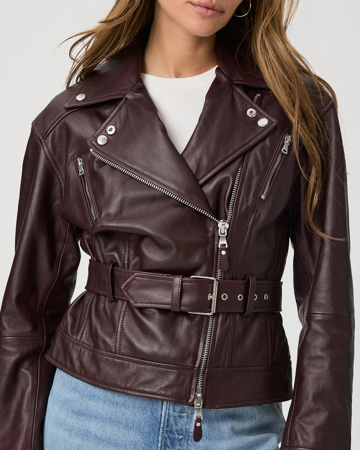 Dark Oxblood Faux Leather Biker Jacket