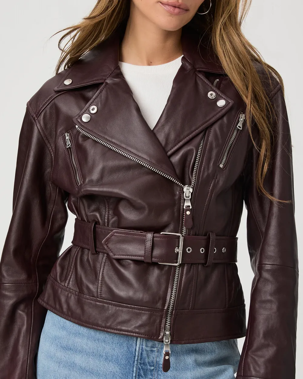 Dark Oxblood Faux Leather Biker Jacket