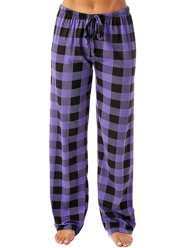 Women's Christmas Pajama Pant Grid / Plaid Fashion Simple Comfort Home Xmas Daily Flannel Comfort Pant Adjustable Fall Winter White Pink