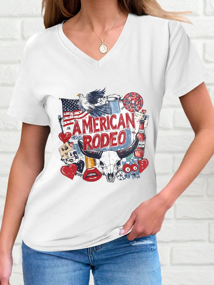 Woman'S American Rodeo V-Neck And Short Sleeves T-Shirt