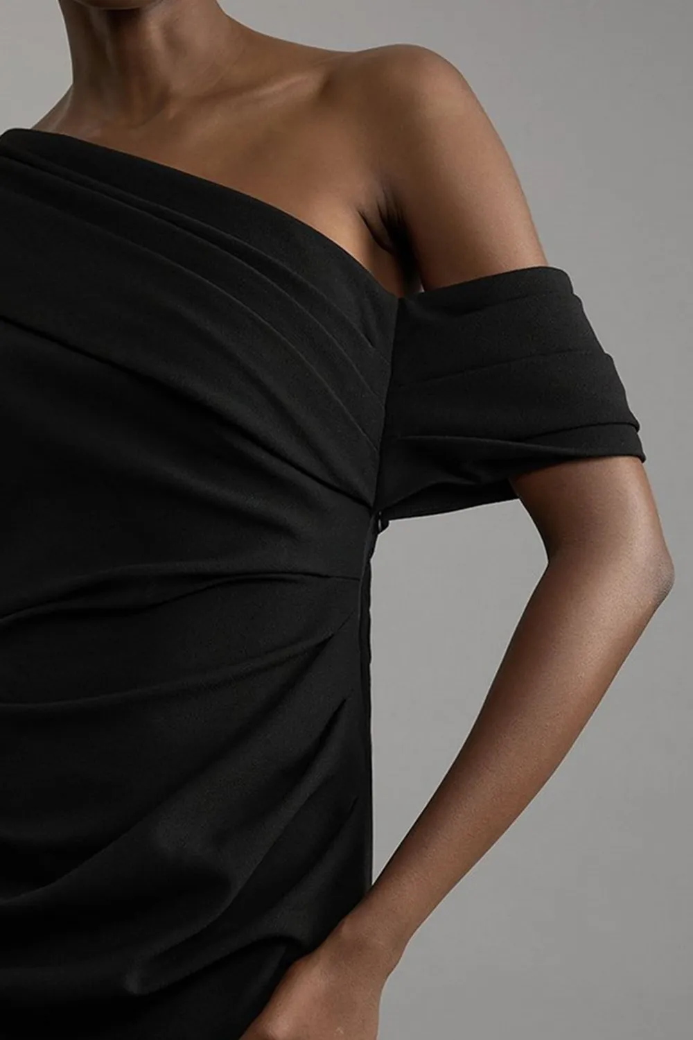 Structured Crepe Asymmetric Tailored Pencil Midi Dress