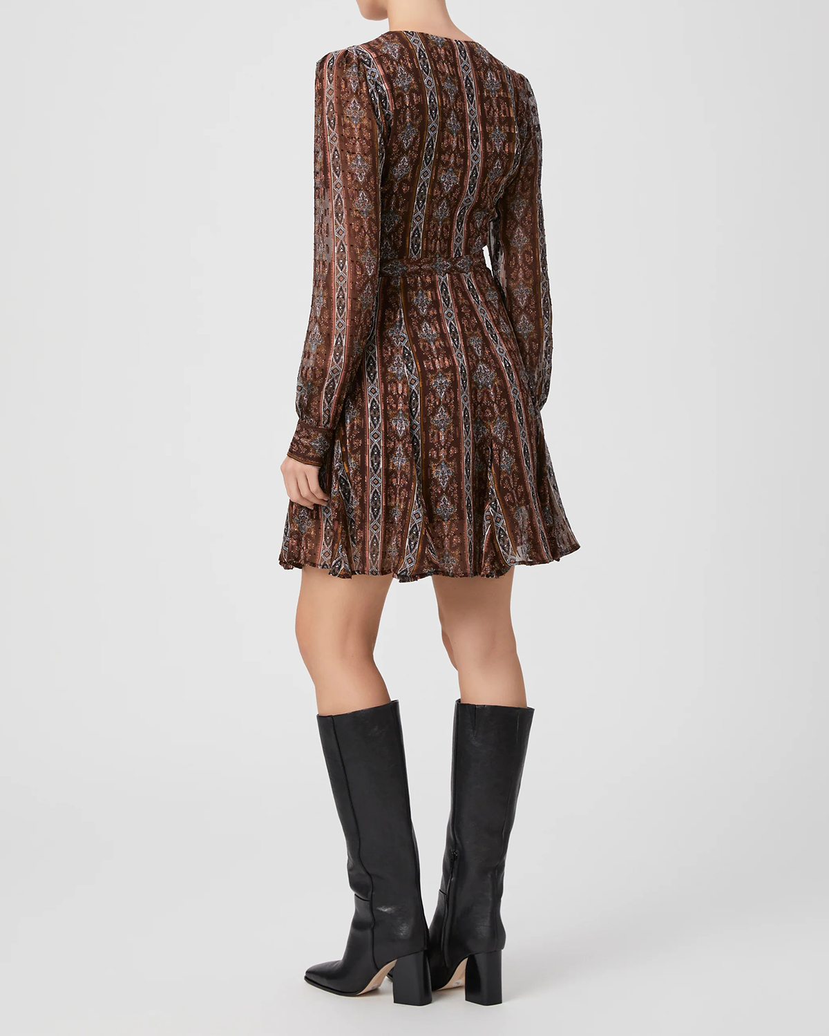 Brown And Red Striped Wrap Mini Dress
