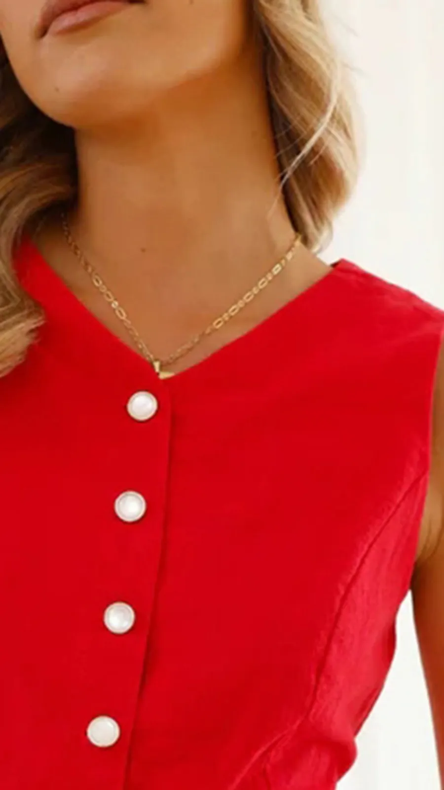 Bright Red Button-Down Top