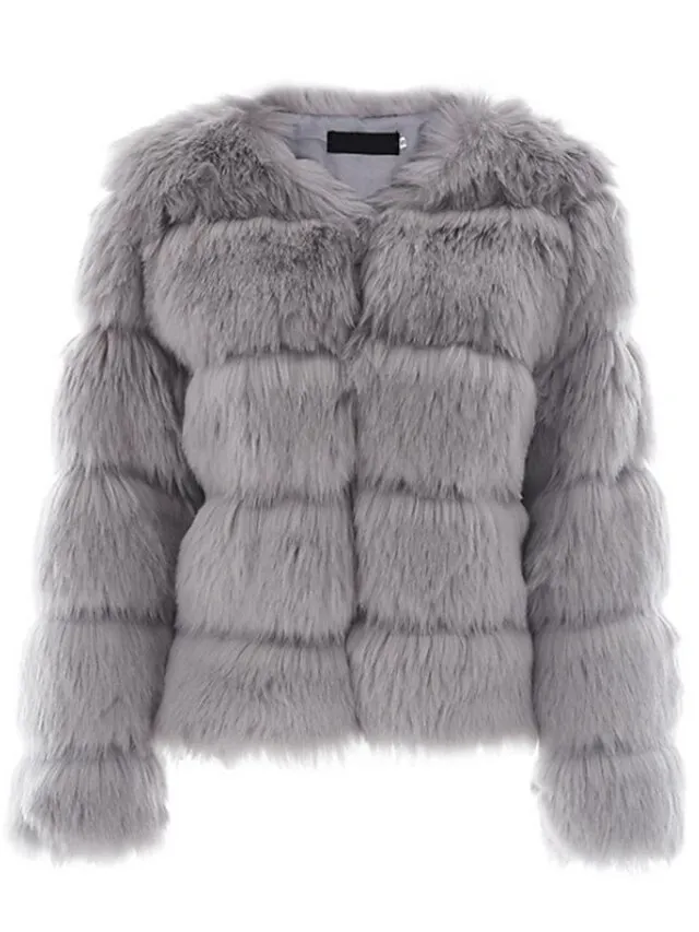 Women's Faux Fur Coat Active Elegant Comfortable Street Style Faux Fur Trim Outdoor Daily Wear Vacation Going out Faux Fur Short Coat Winter Fall Purple Pink Fuchsia Open Front Collarless Regular Fit