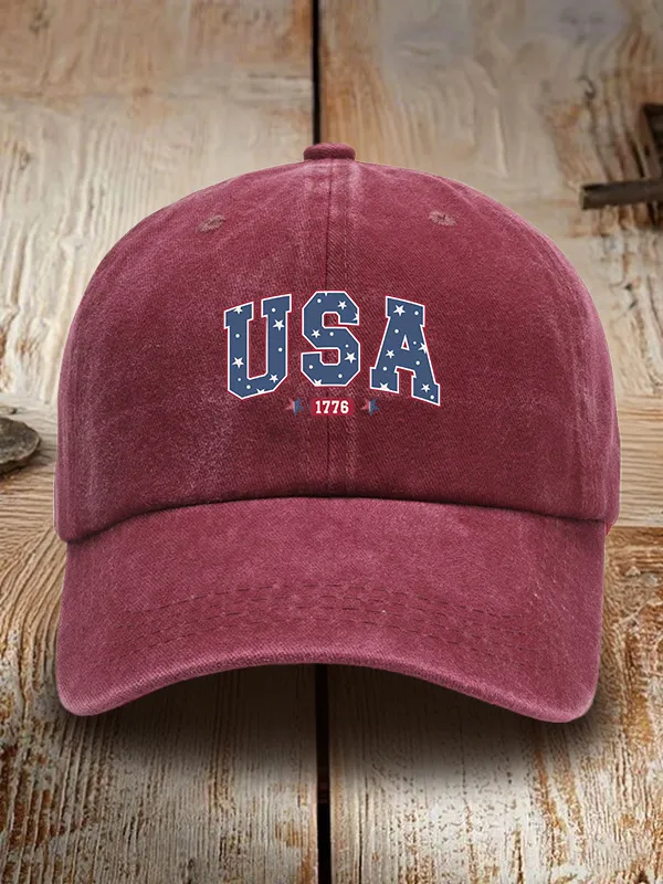 USA 1776 Print Washed Baseball Cap
