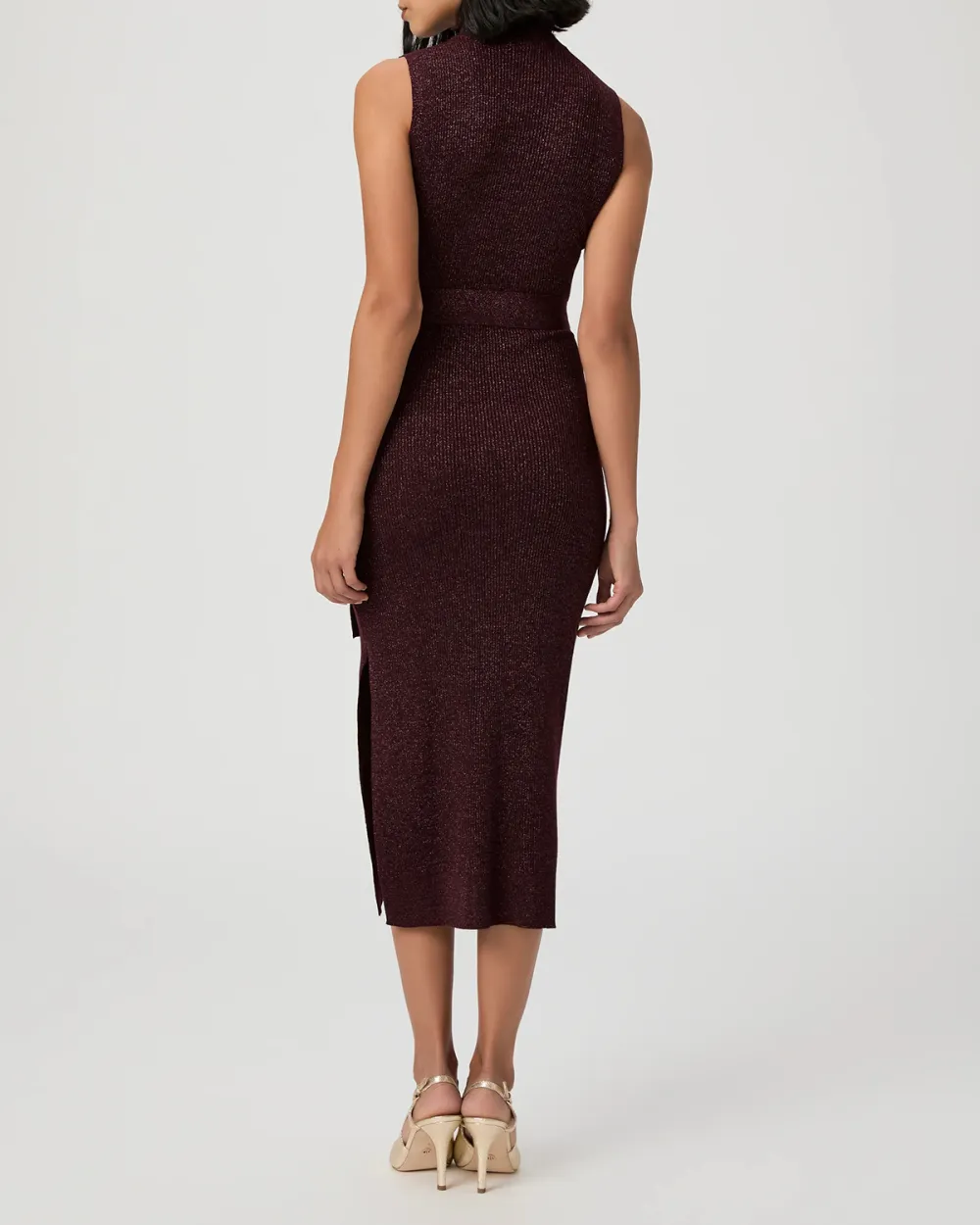 Burgundy Sleeveless Mock Neck Midi Dress