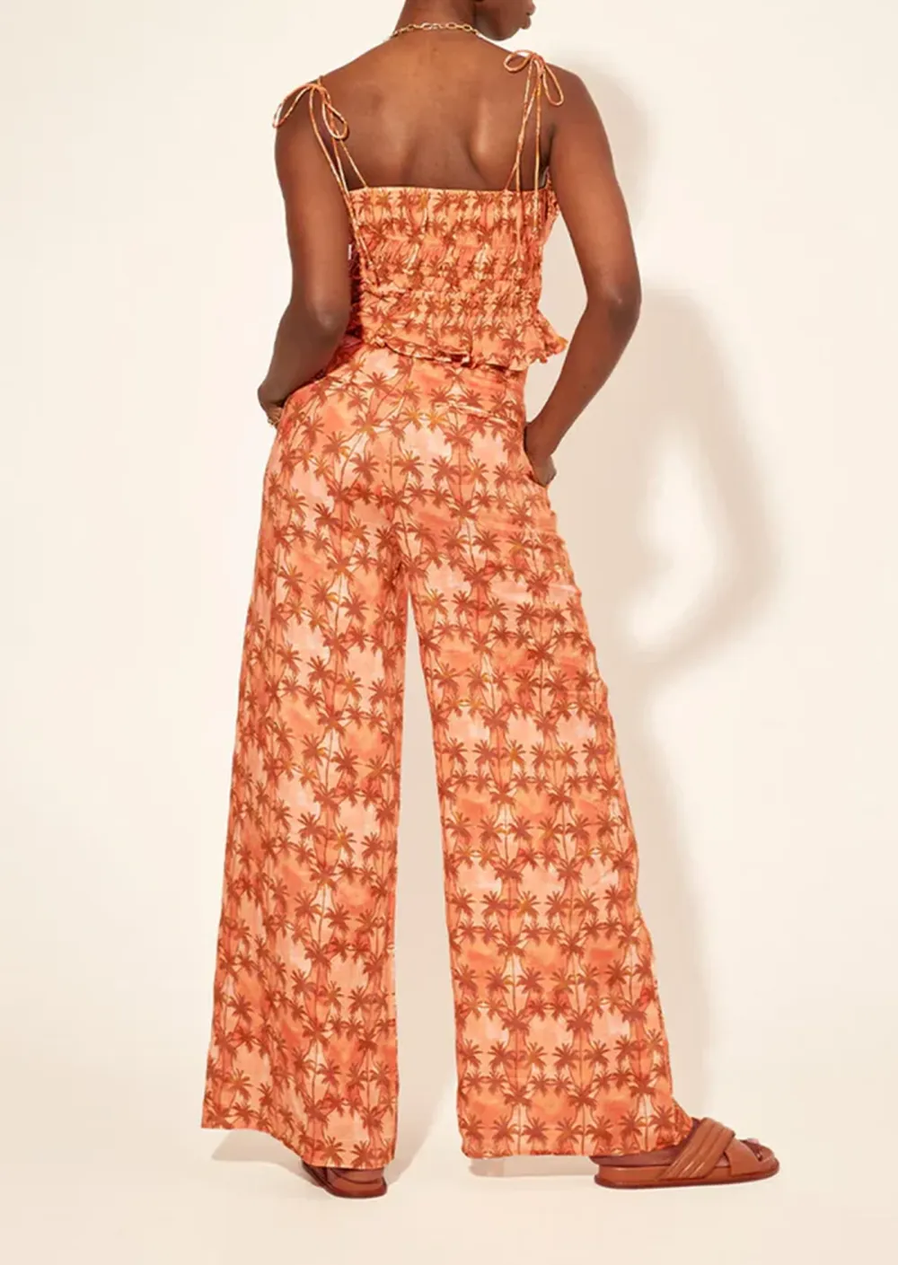 Orange Floral Strapless Wide Leg Pants