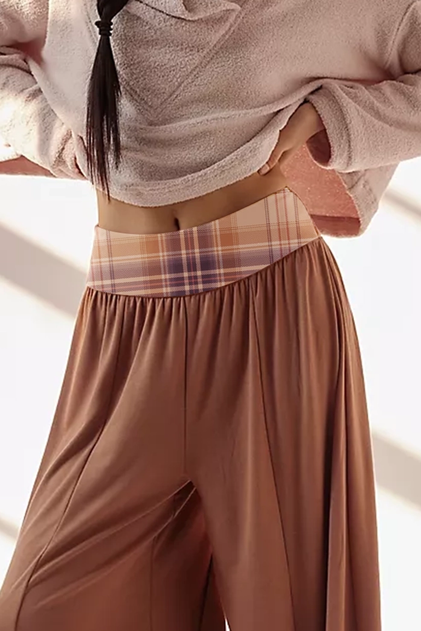 High Waist Elastic Waistband Pants