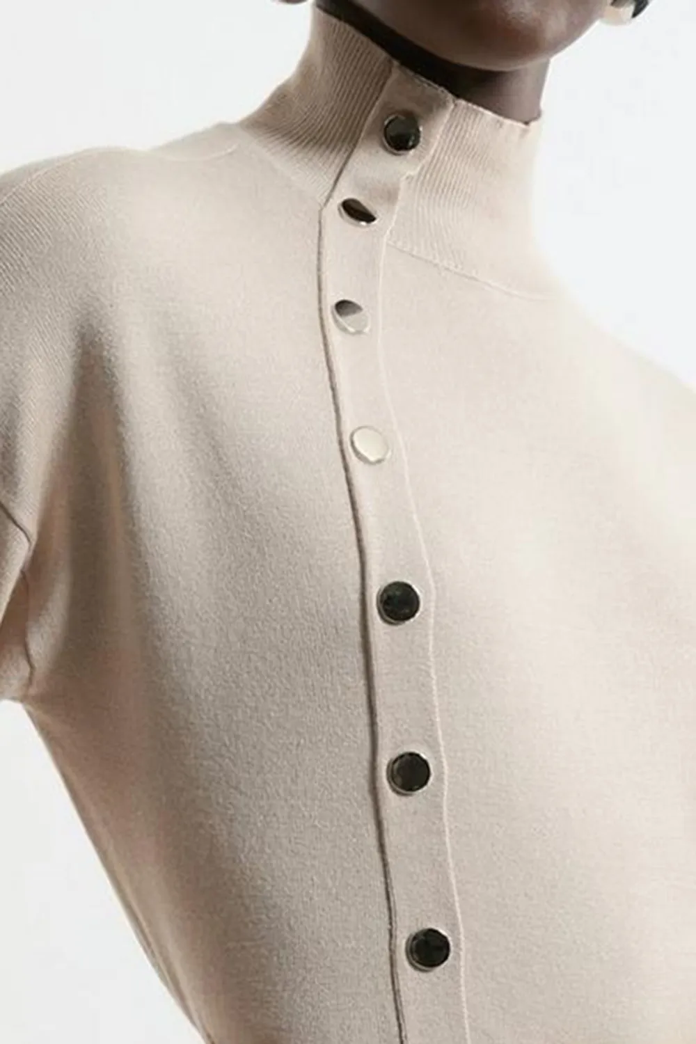 Viscose Blend Popper Detail Knit Jumper