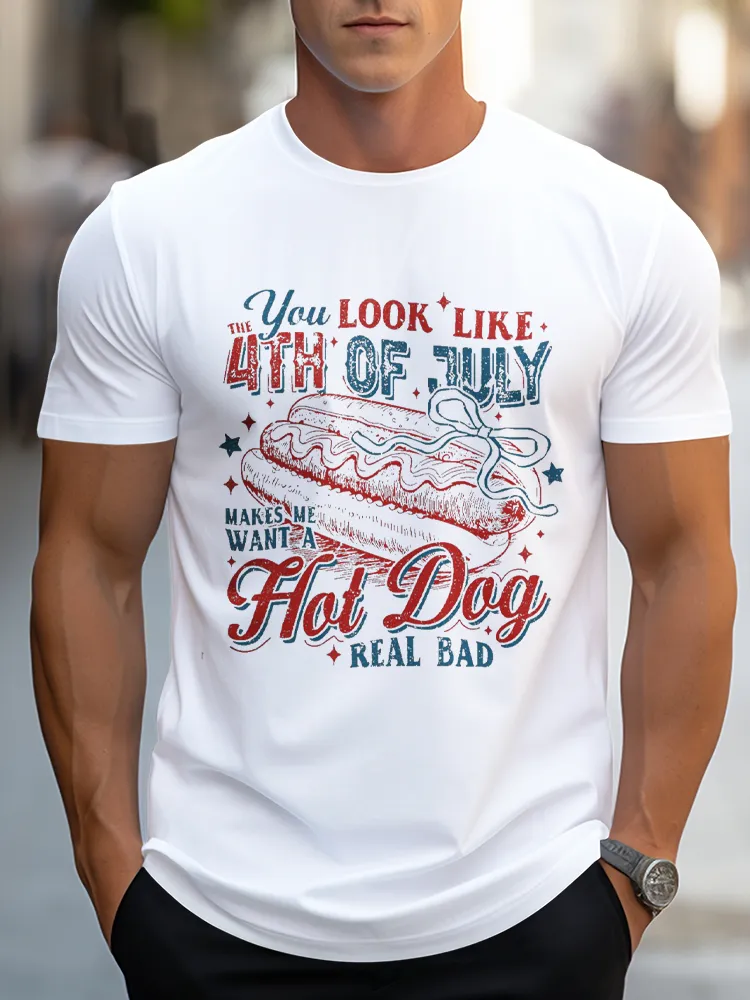 Man'S You Look Like 4Th Of July Round-Neck Short-Sleeved T-Shirt