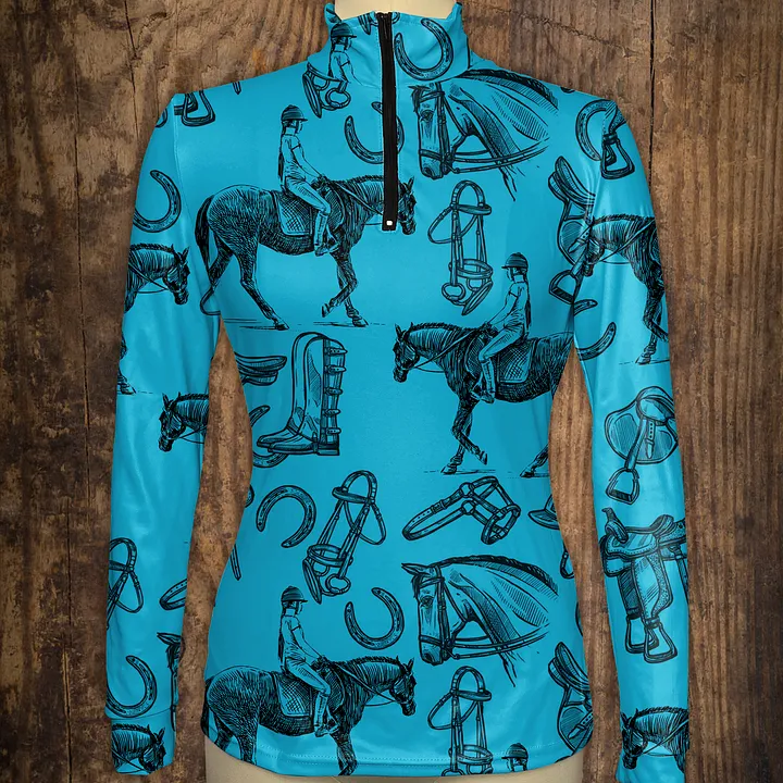 Women's Riding Style Horse Rider And Equestrian Equipment Print Long Sleeve Casual Shirt