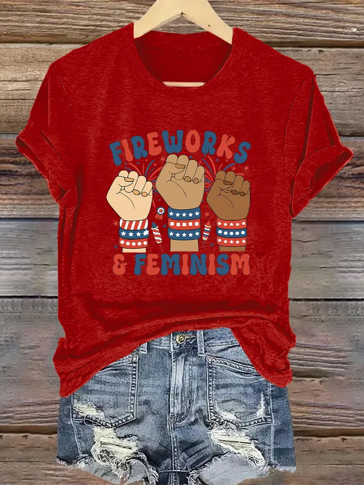 Woman'S Fireworks Feminism Crew Neck Short Sleeve T-Shirt
