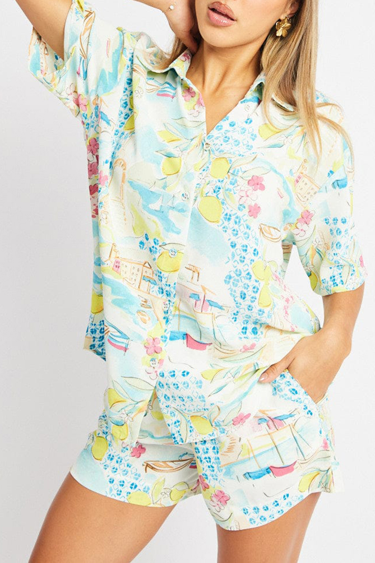 Multi Abstract Relaxed Shirt Short Sleeve