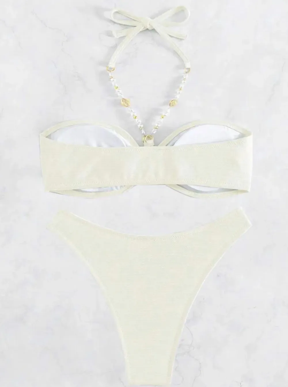 Chain Halter Solid Color Beach Bikini