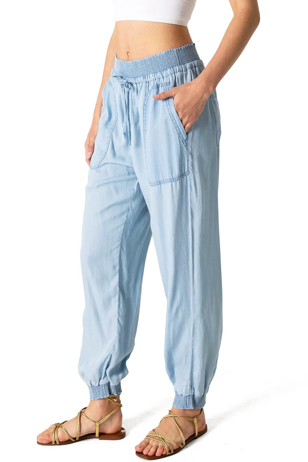 Light Blue Elastic - Waist Jogger Pants