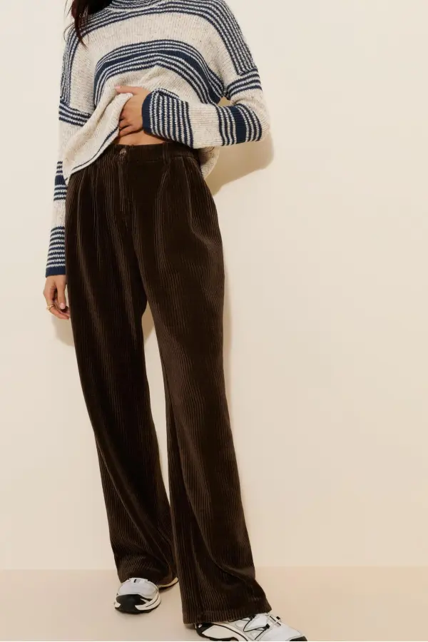 Brown High-Rise Corduroy Pants