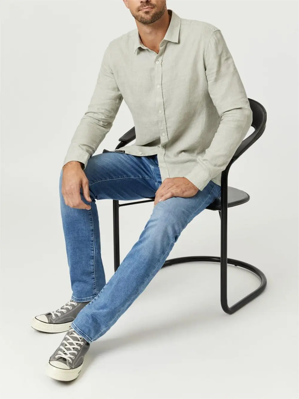 Light Beige Button - Front Men's Shirt
