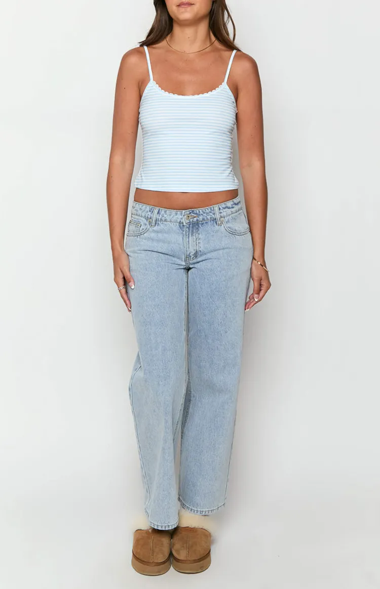 Blue Striped Spaghetti Strap Camisole Top