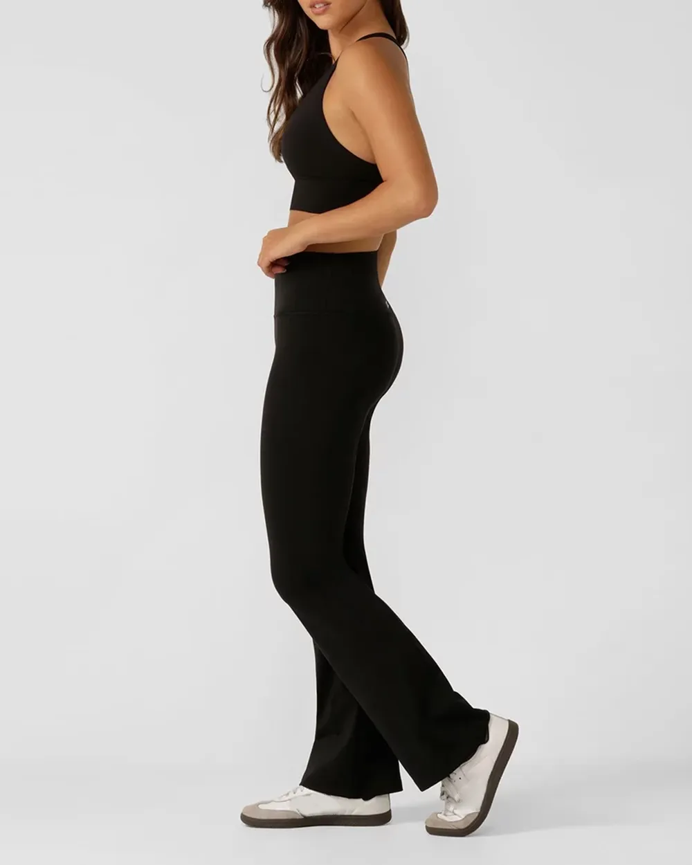 Black Elastic Waist Flared Pant