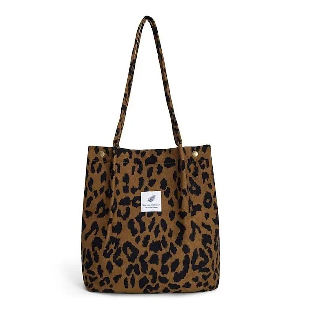 Men's Women's Kid's Tote Tote Sling Shoulder Bag Canvas Tote Bag Corduroy Shopping Daily Rivet Pattern Solid Color Floral Print Deep Purple zebra Wine Red