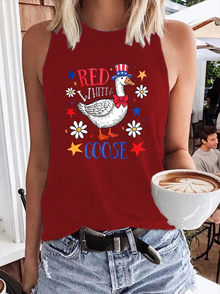 Women'S Red White Goodse Round-Neck Vest