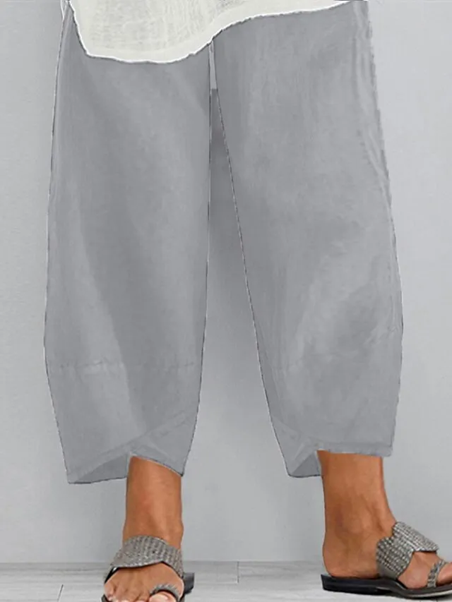 Women's Chinos Capri shorts Baggy Solid Color Pocket Baggy Calf-Length Micro-elastic Sporty Casual Daily Vacation Black Navy Blue L XL Spring Fall