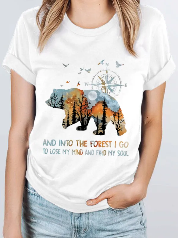 Women'S And Into The Forest I Go To Lose My Mind And Find My Soul Round-Neck Short-Sleeved T-Shirt