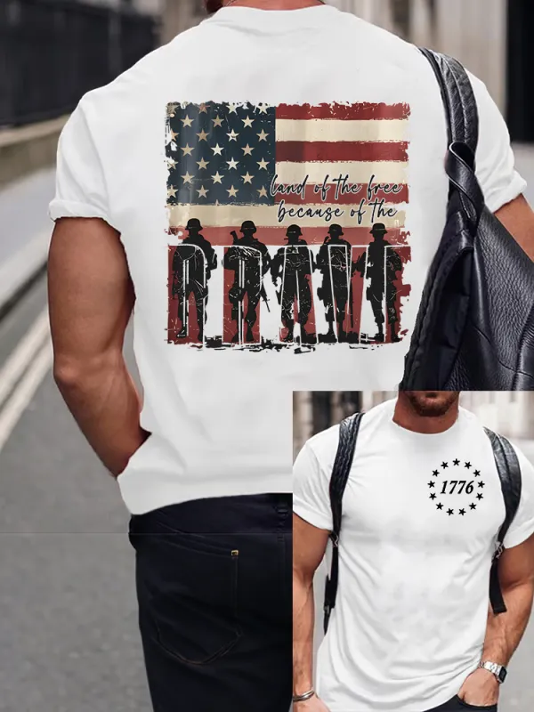 Men's Land Of The Free Because Of The Brave Round-Neck Short-Sleeved T-Shirt