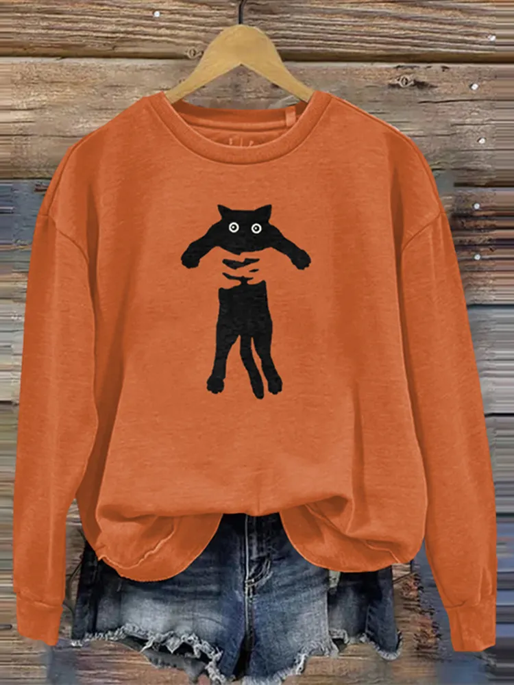 Women's Hugging Black Cat Abstract Art Painting Sweatshirt