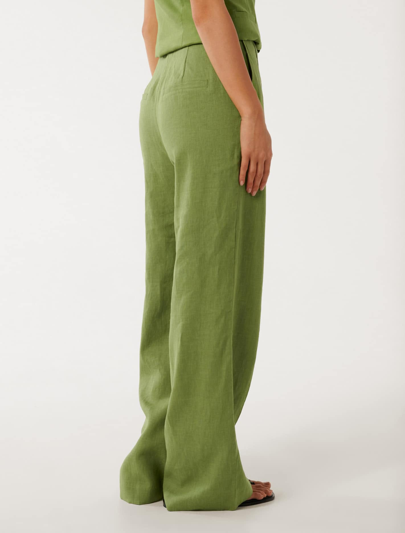Green Linen Wide-Leg Pants
