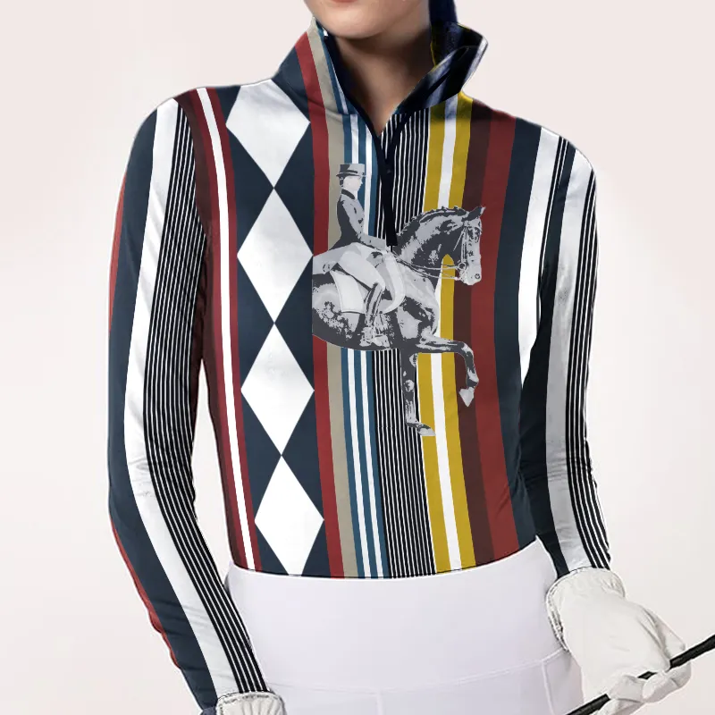 Women's Riding Style Horse Rider Print Long Sleeve Casual Shirt