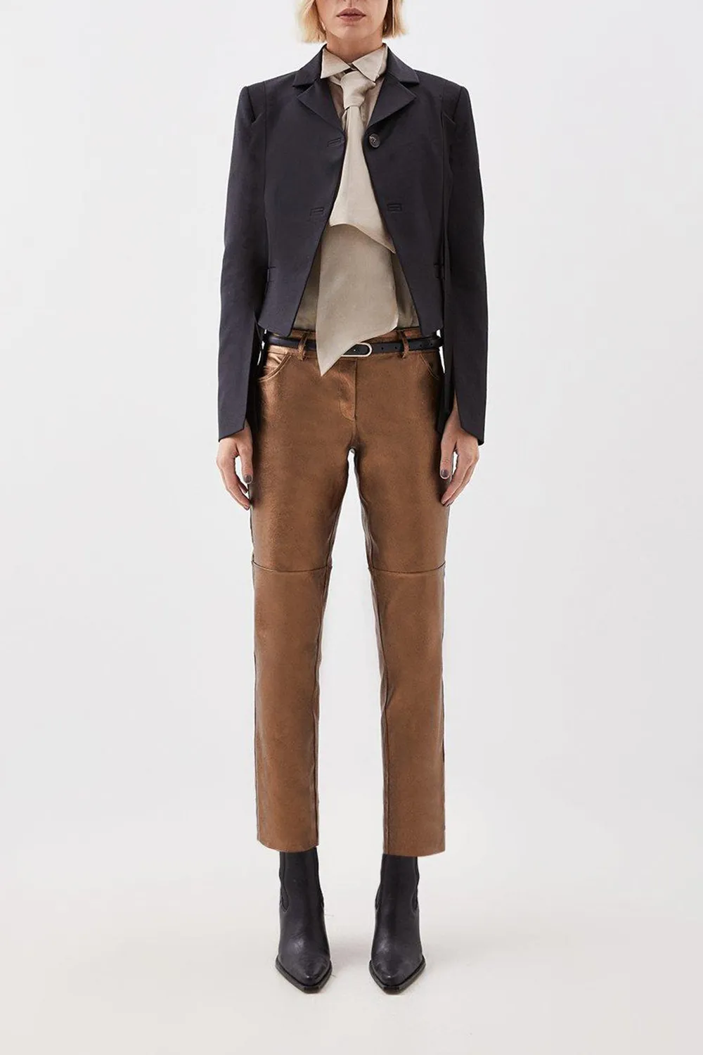 Metallic Stretch Leather 5 Pocket Trouser