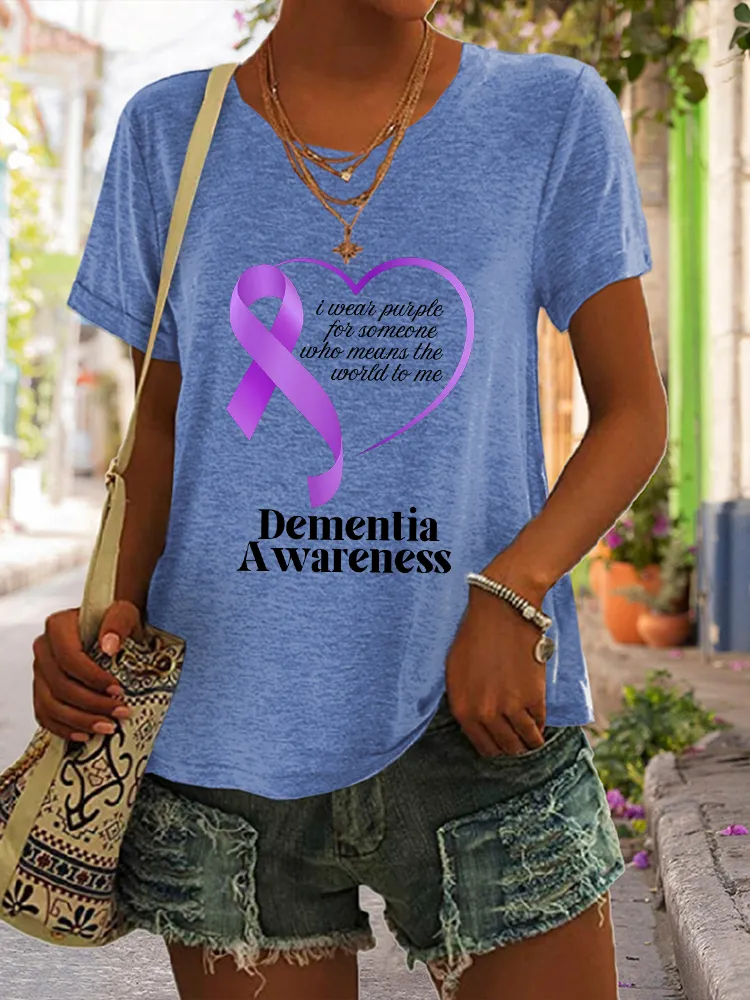 Women'S I Wear Purple For Someone Who Means The World To Me Dementia Awareness Short-Sleeved T-Shirt
