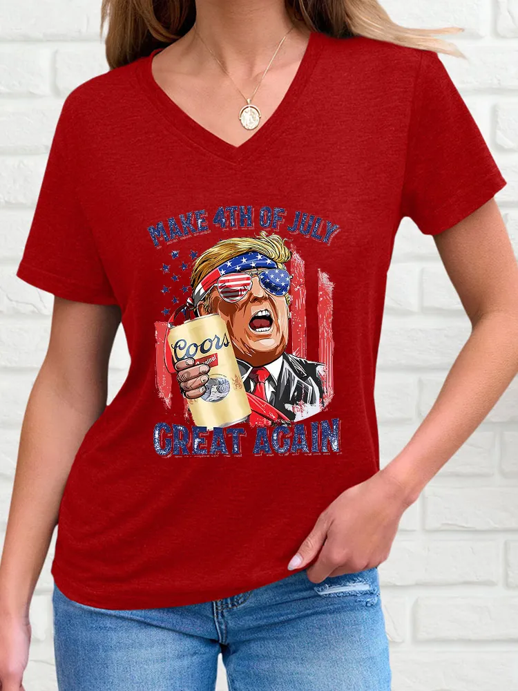 Woman'S Make 4Th Of July Great Again V-Neck And Short Sleeves T-Shirt