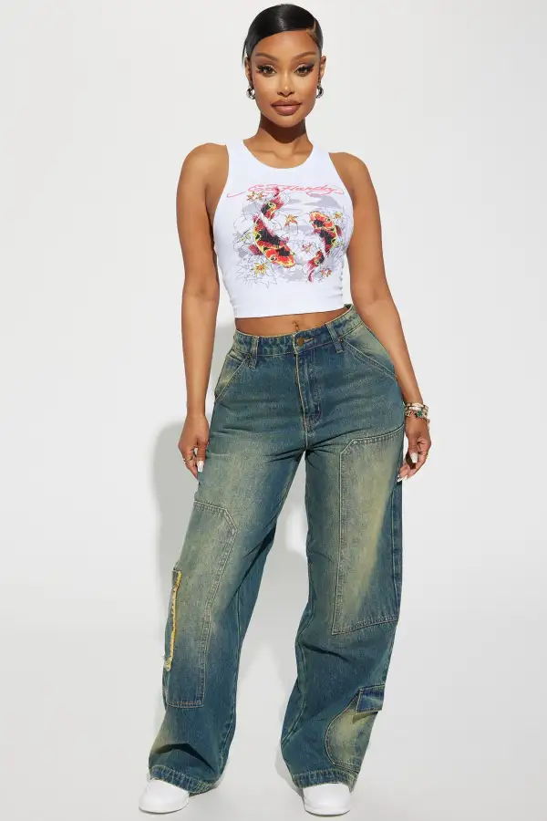 Ed Hardy Koi Fish Tank Top - White