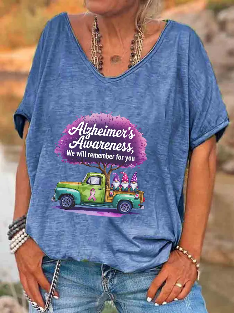 Women'S Alzheimer'S Awareness, We Will Remember For You V-Neck Short-Sleeved T-Shirt